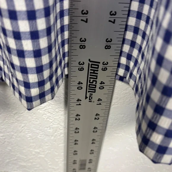 Cottagecore Vintage Gingham Dress Blue White Short Sleeve Lace Trim - Picture 5 of 6